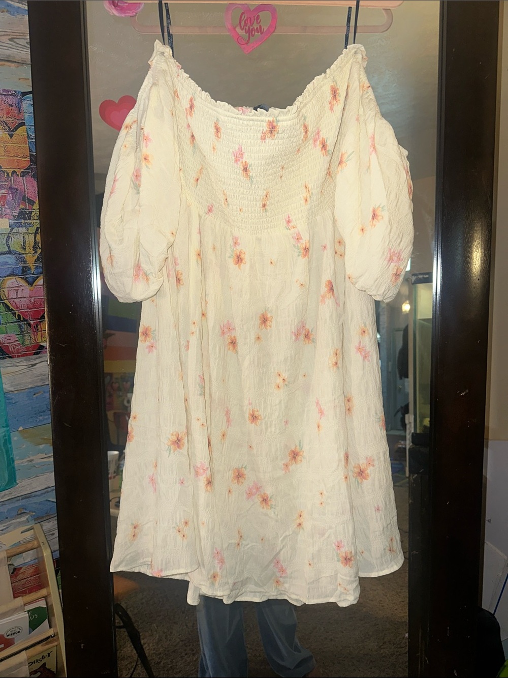Forever 21 White Floral Off-Shoulder Puff Sleeve Tunic